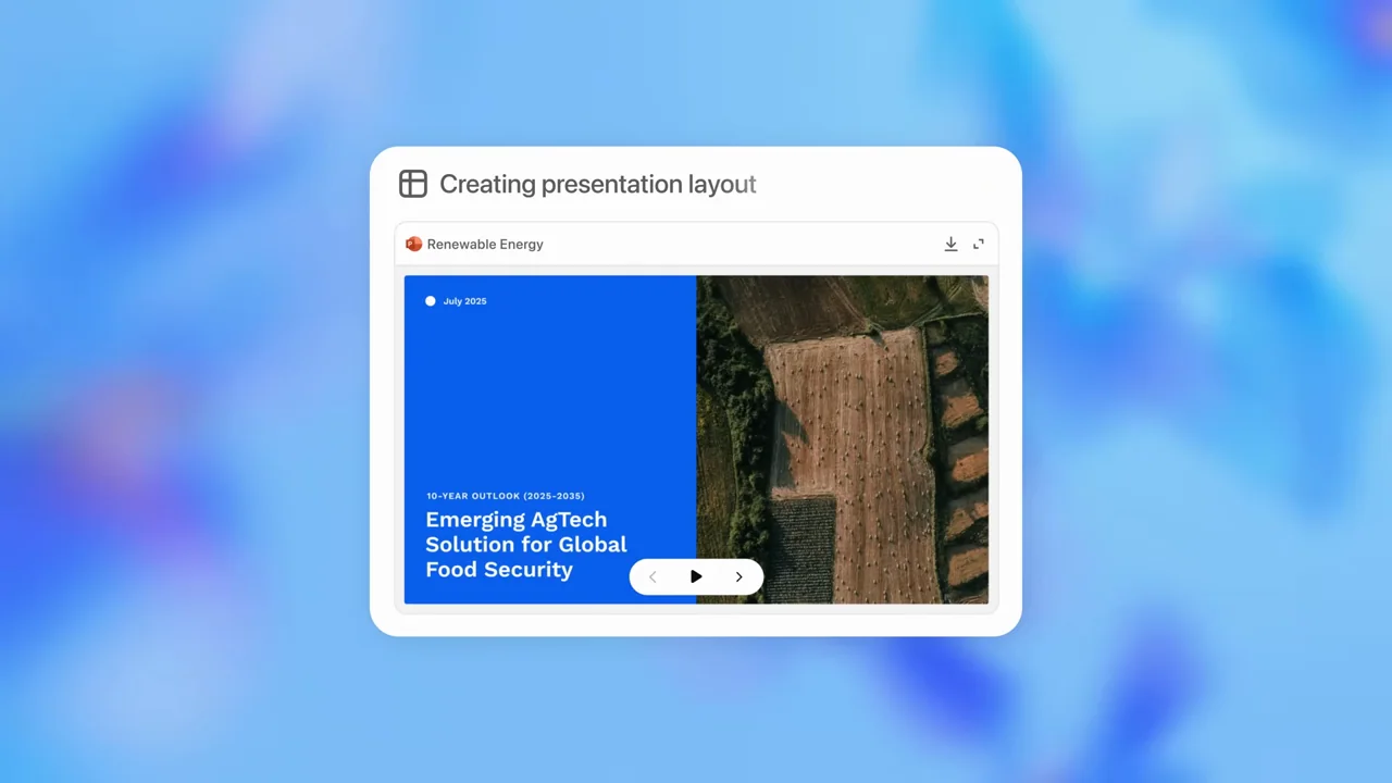 A loading presentation pane resolves into a blue cover slide with navigation controls.