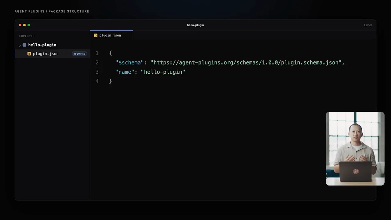 An editor displays a small plugin package and its manifest.