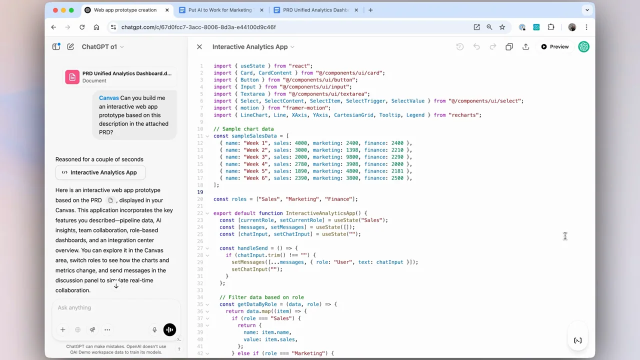 Contextual controls and conversation summary remain beside the code.