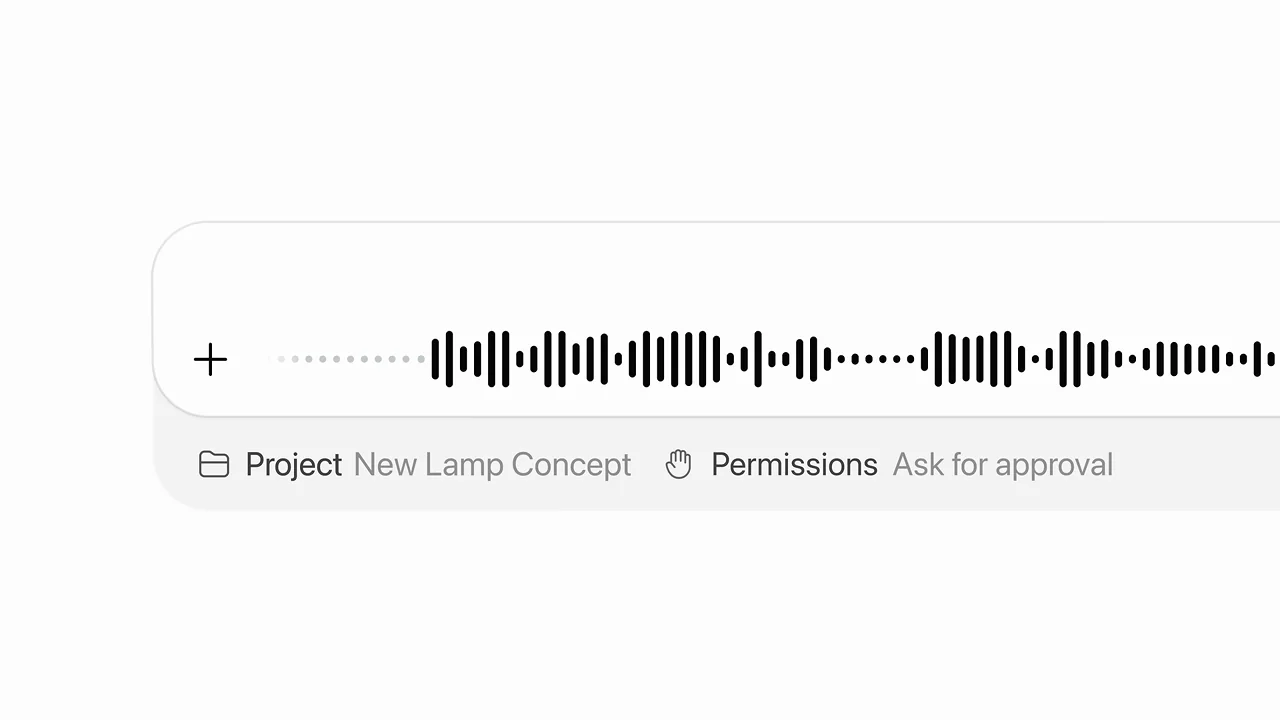 The microphone becomes a waveform, then a completed request.