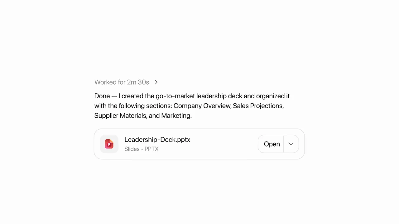 A completed response exposes a presentation attachment.