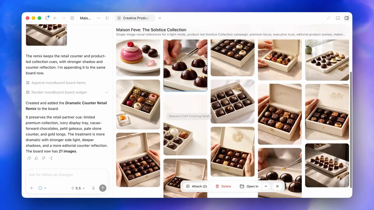 The board is revisited, scrolled, and images are selected for the next task.