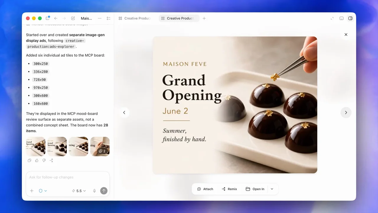 Square campaign compositions are opened in the image viewer.