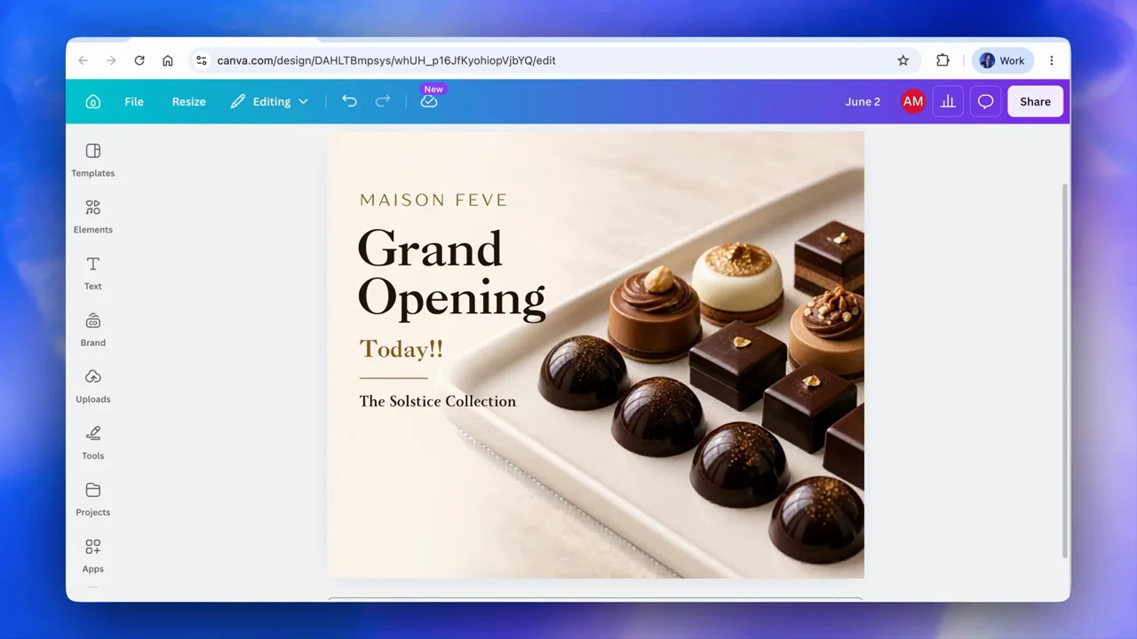 The completed design remains in the external editor.