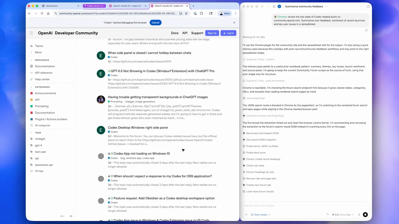 Representative frame from Codex can now use Chrome directly on macOS and Windows.