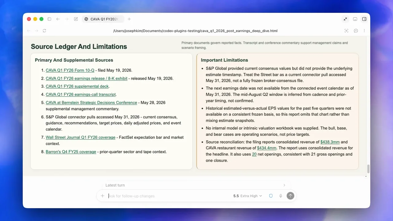 A source ledger and limitations panel close the report walkthrough.