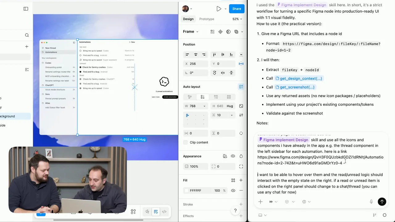 Figma and a conversation share the screen with a small presenter inset.