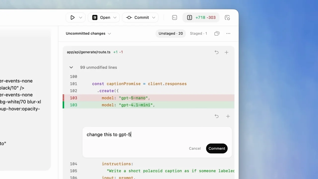 An inline comment is entered, then the wider review returns.