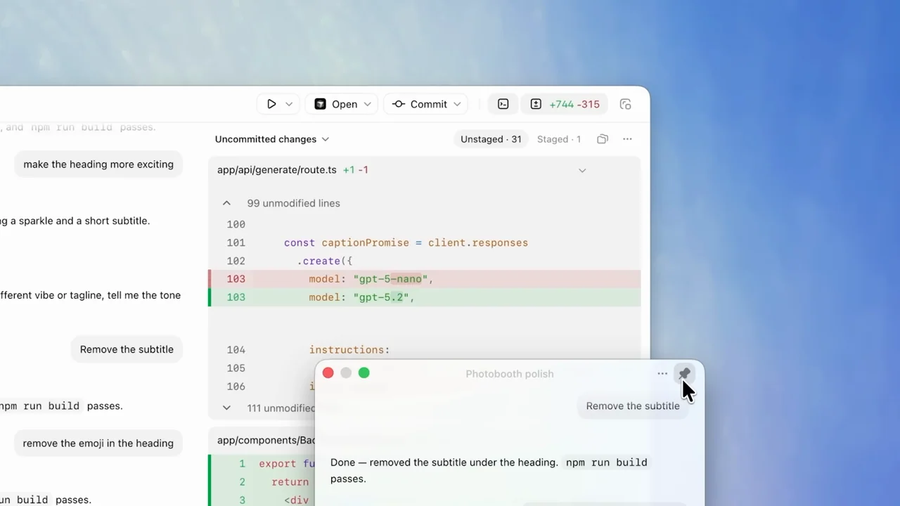 The task window becomes a smaller floating companion.