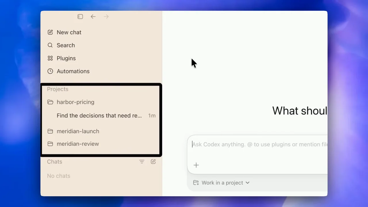 Representative frame from Bring your work into Codex in a few clicks