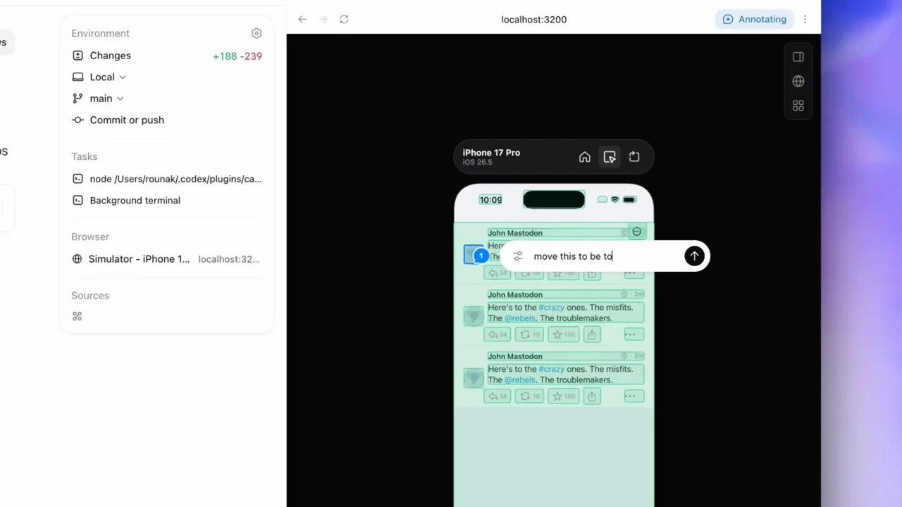 The phone interface receives a colored element overlay and a contextual prompt.
