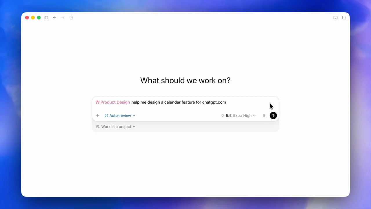 A calendar-feature request is entered using a product-design context.