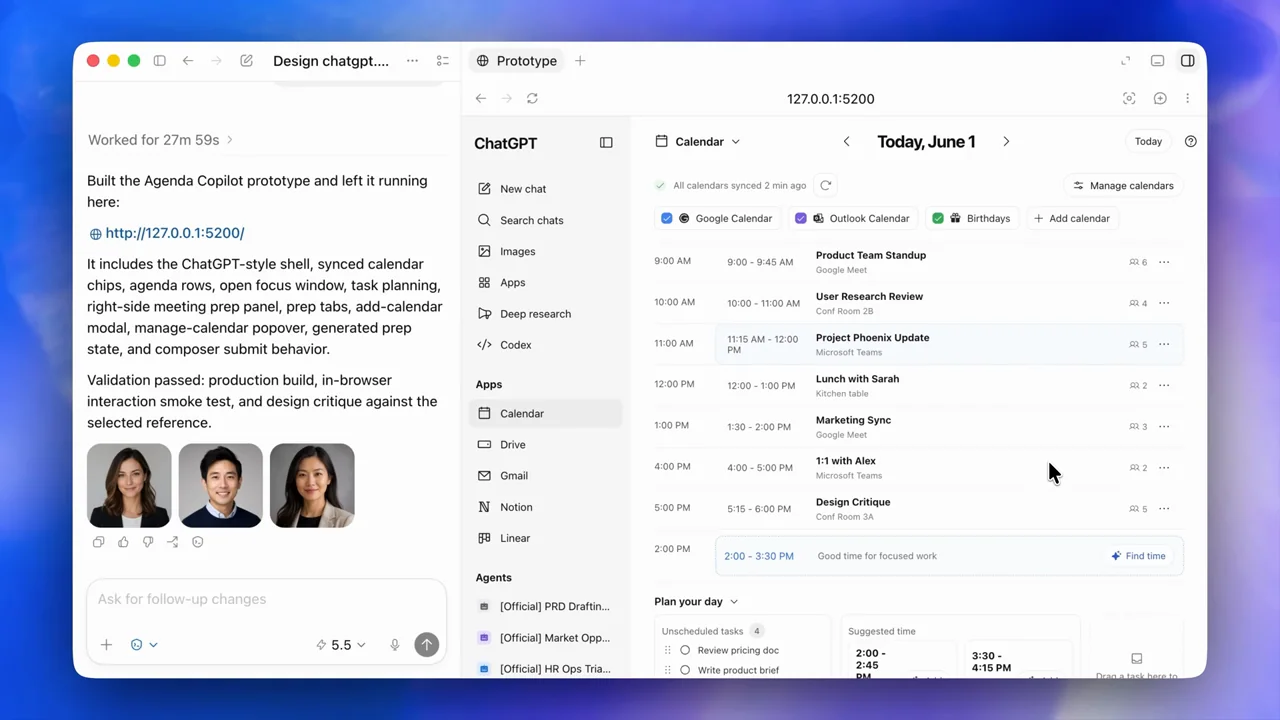 The agenda interface returns beside the build summary.