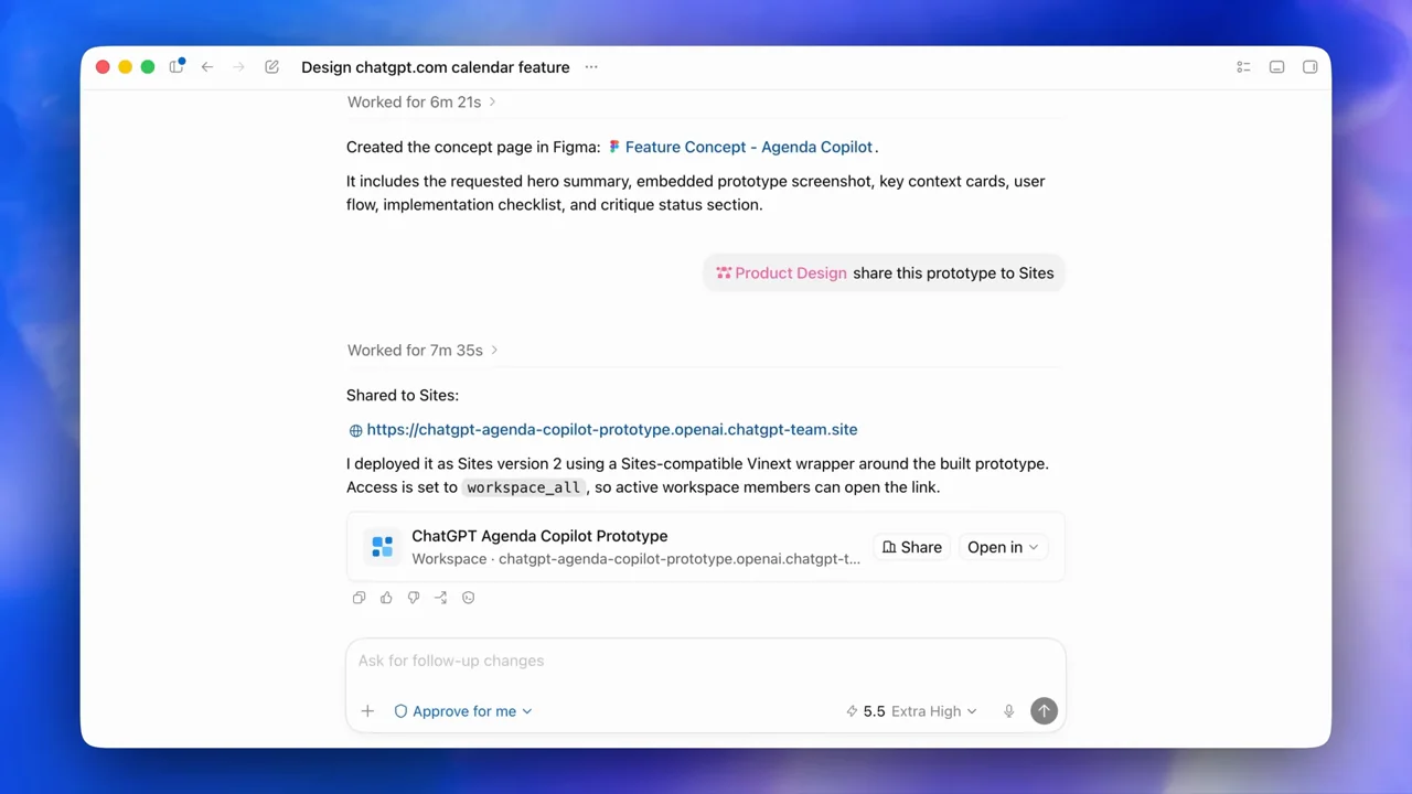 The conversation returns to the shared-site card.