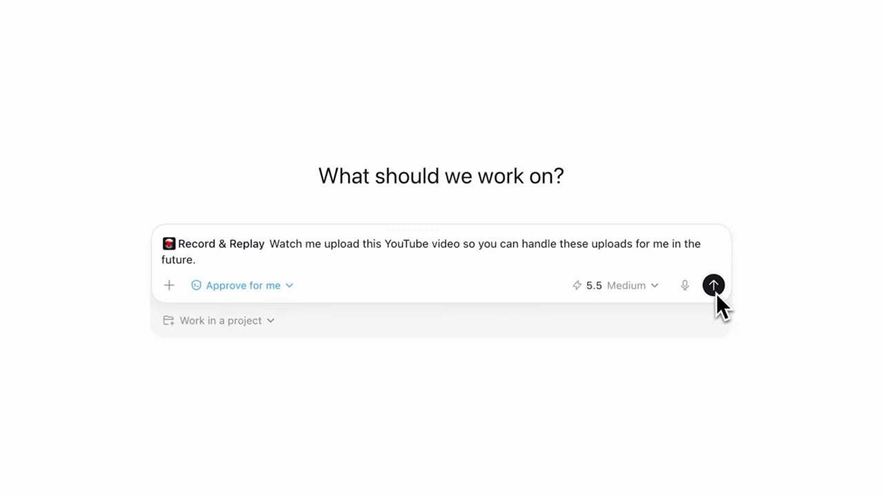 A Record & Replay request is entered into the new-task composer.