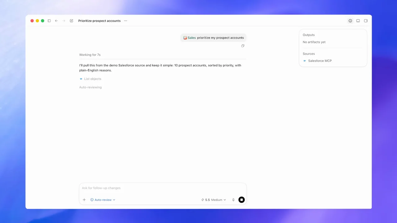The task response introduces the account review.
