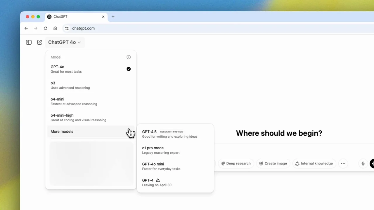 A model menu leads into the browser composer.