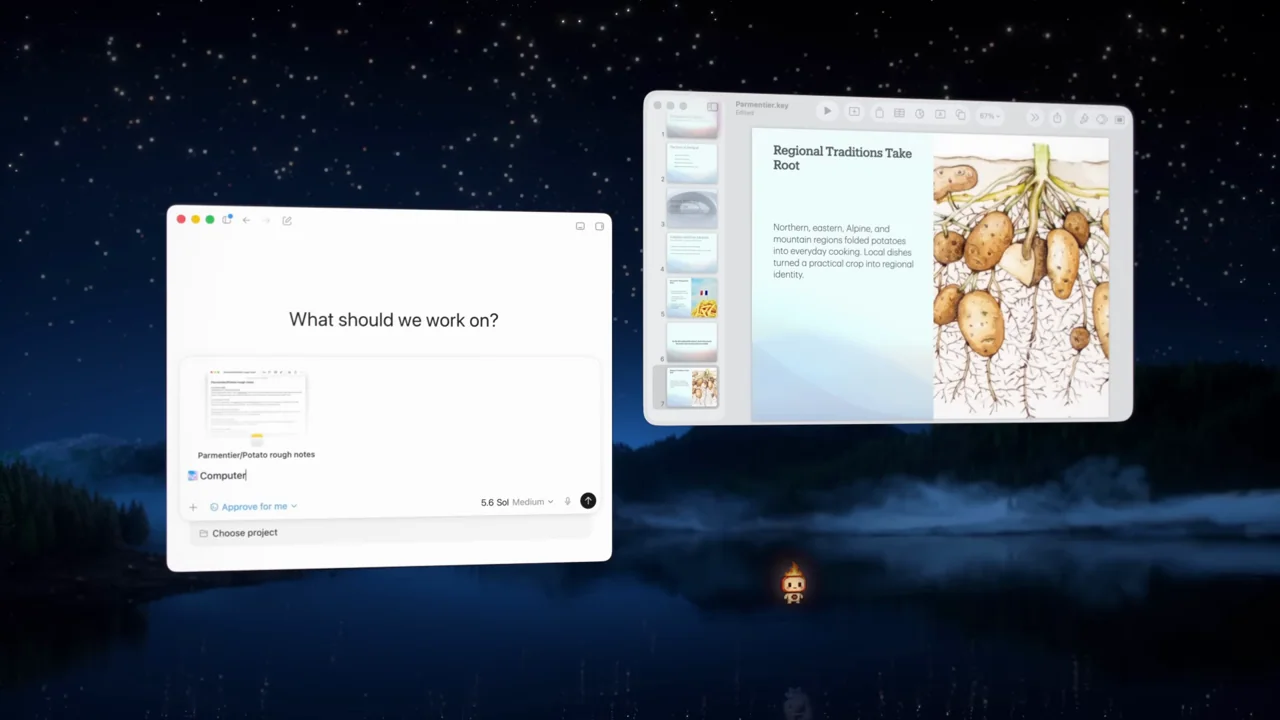 A composer and a slide application appear as separate windows.