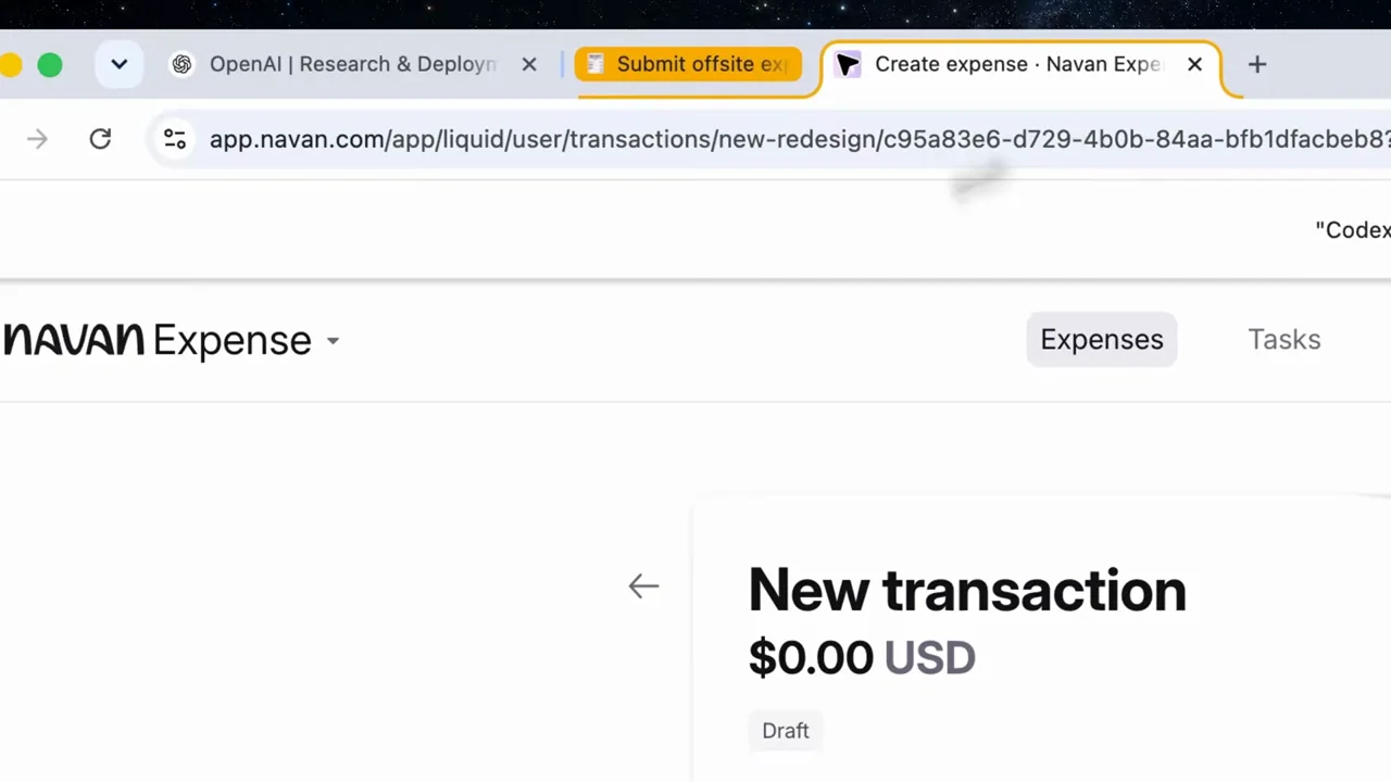 Browser navigation reaches a new-transaction form.