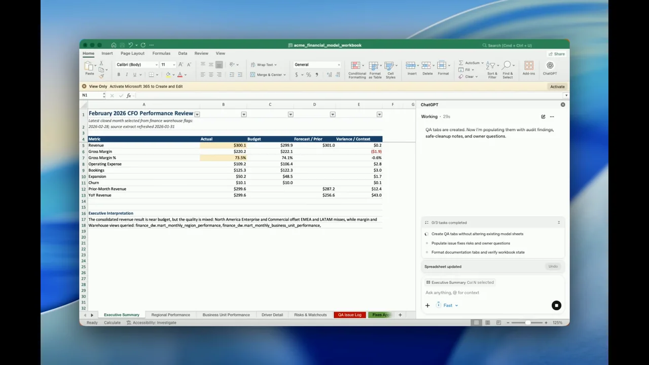 Responses change and additional worksheet tabs become visible.