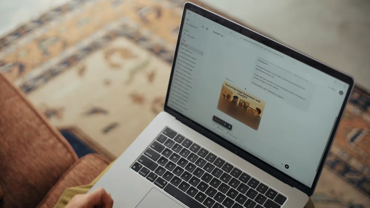 Presenter shots include a filmed laptop showing another result at smaller scale.