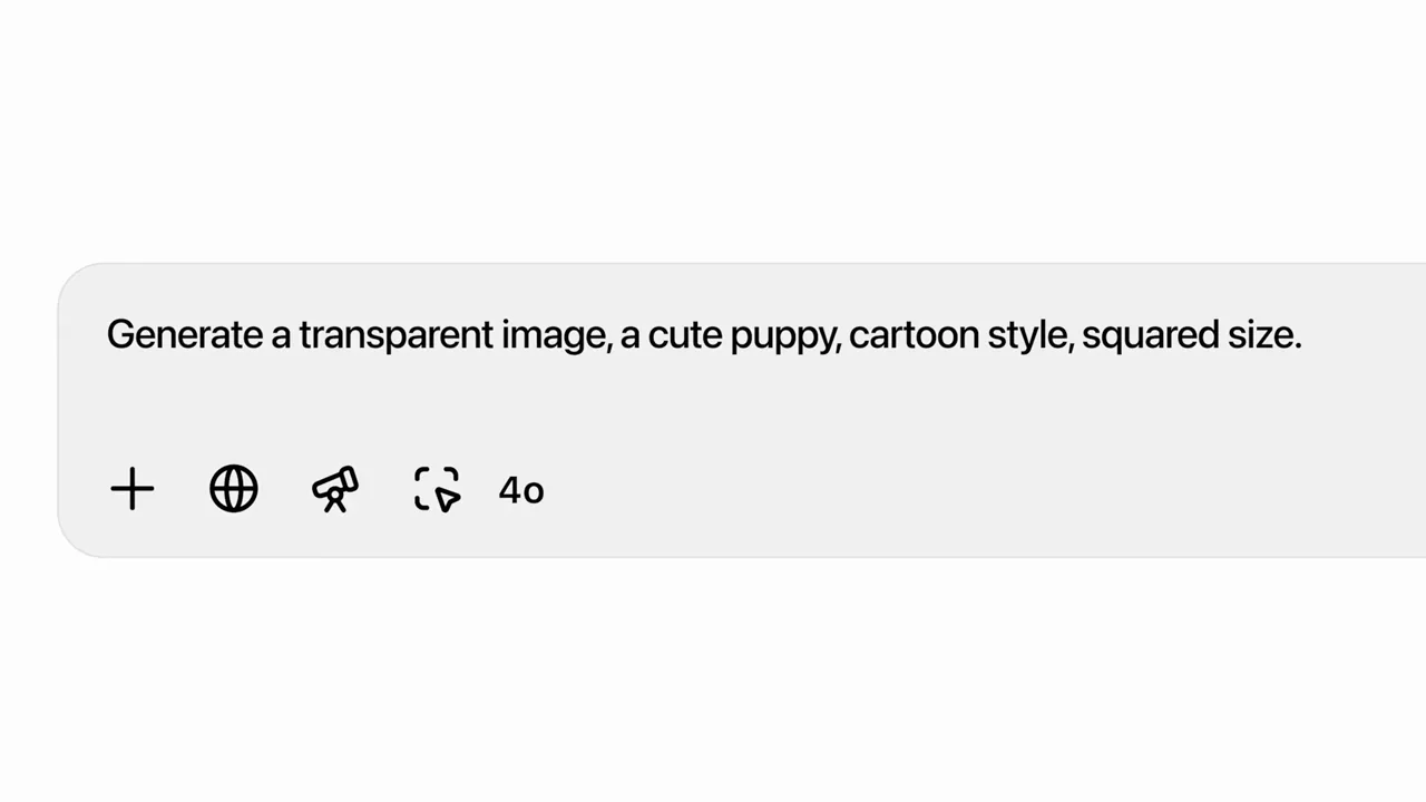 A model menu and presenter insert lead to a request for a transparent cartoon puppy.