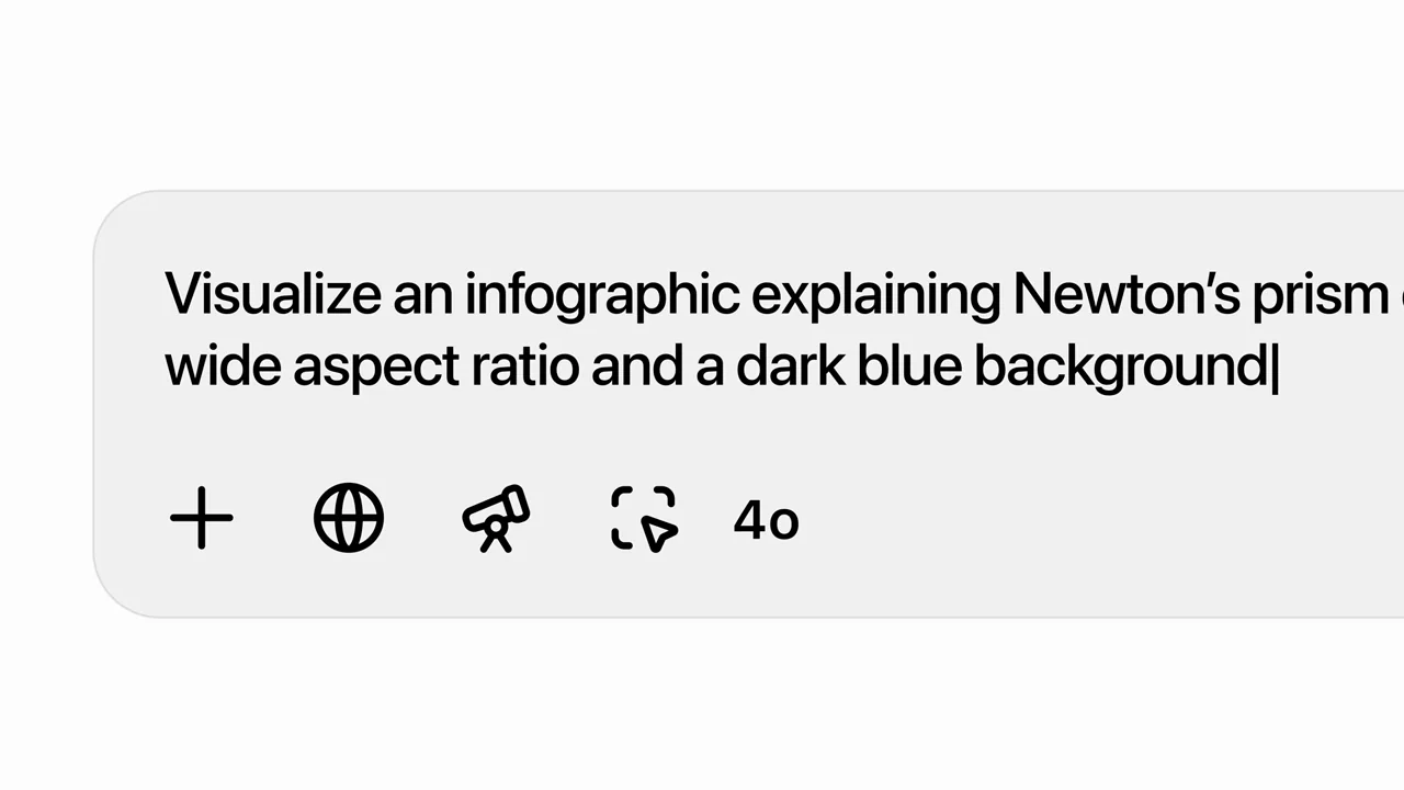 A close composer request specifies a prism experiment and a dark-blue visual treatment.