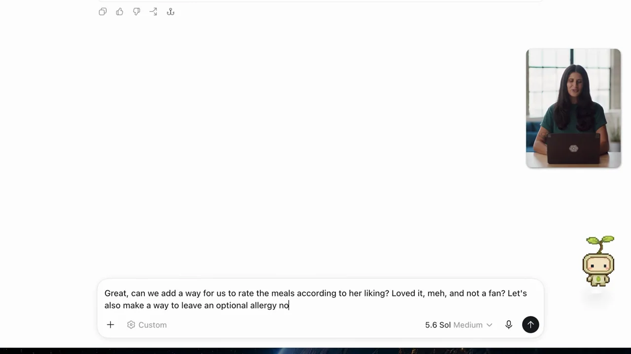 A follow-up asks to add meal ratings and notes.