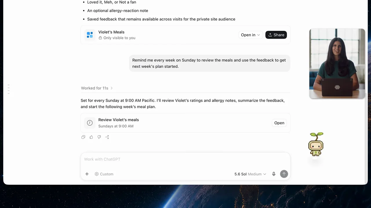 A recurring reminder card appears in the conversation.