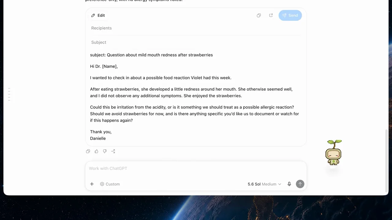 A draft message opens with a visible send control.