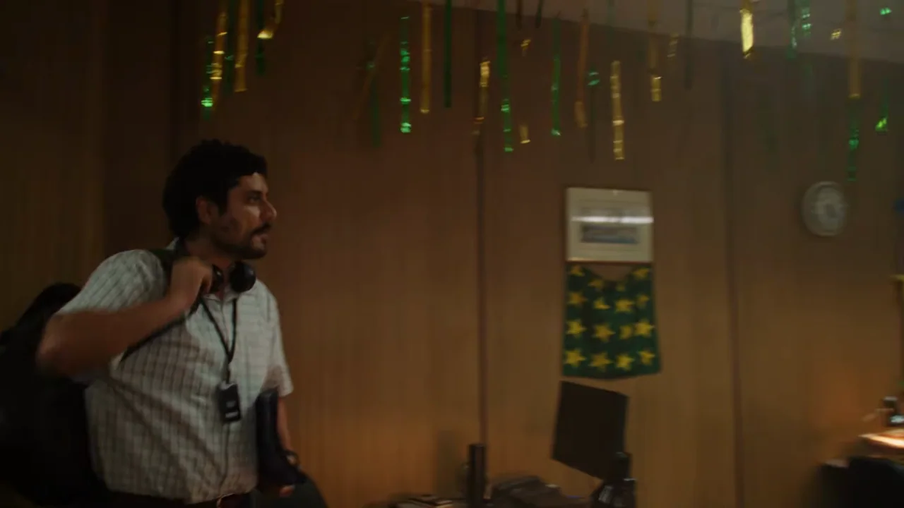The worker prepares to leave the office.