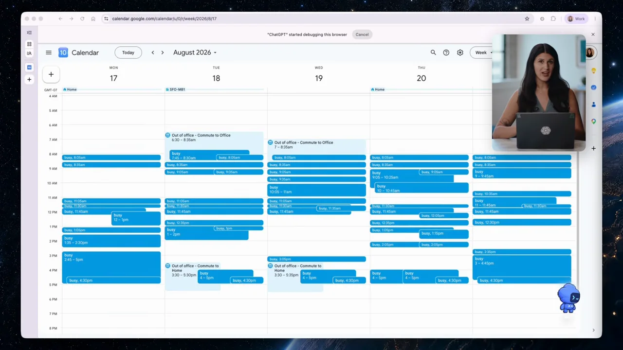 A busy weekly calendar establishes the scheduling problem.