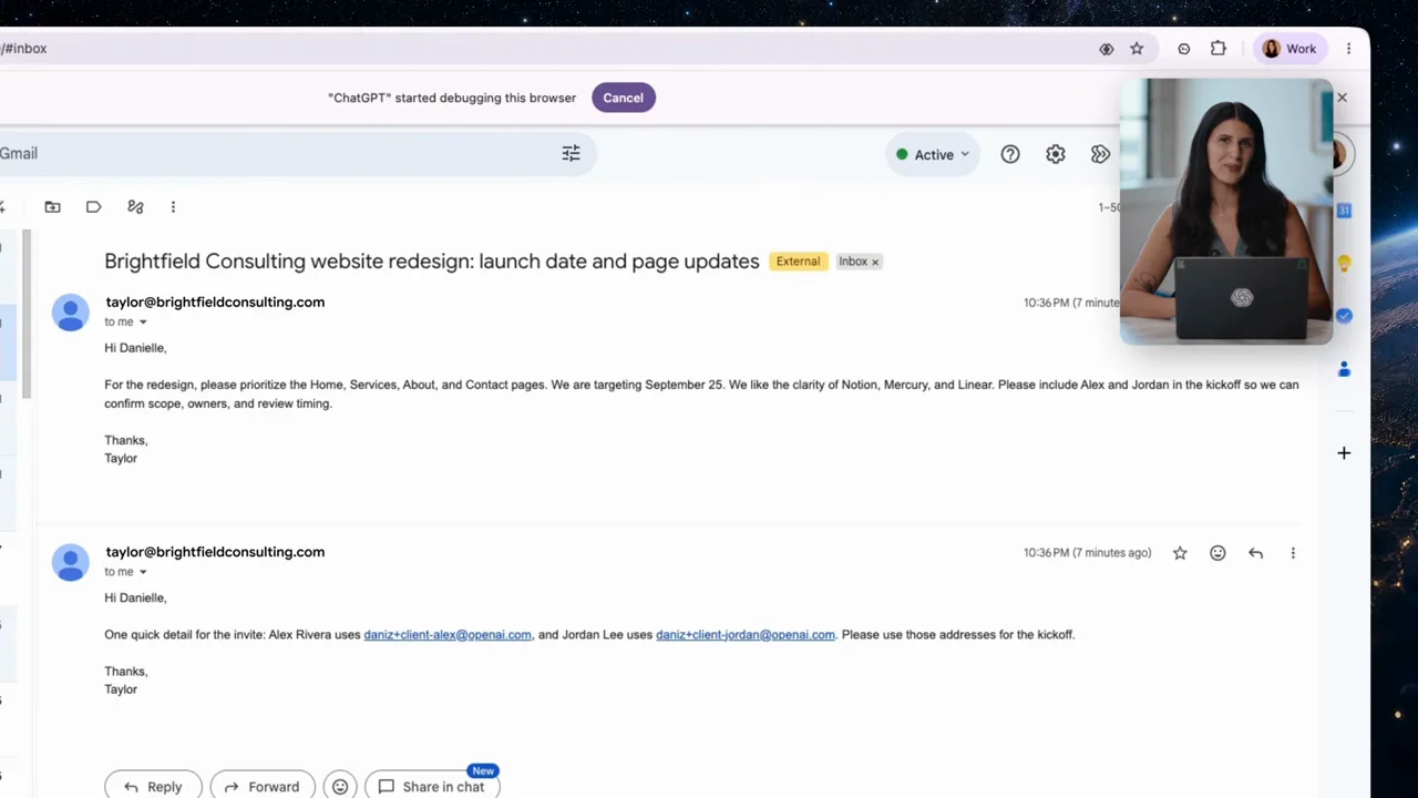 A client email thread supplies project context.