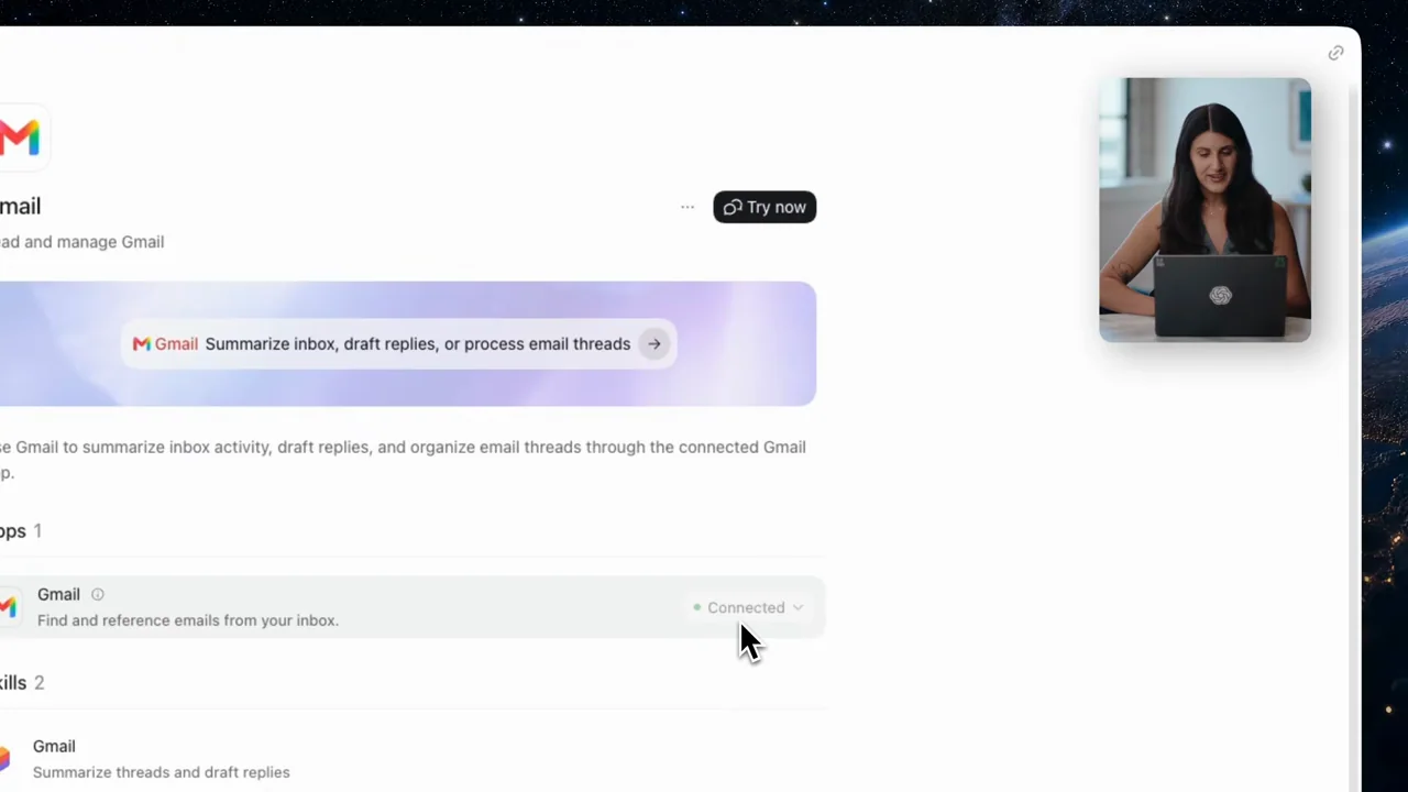 An integration page displays its task description and connection status.