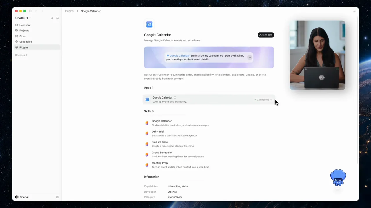 An account-choice page leads back to connected calendar details.