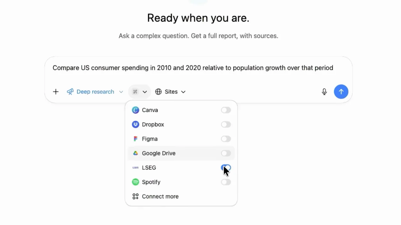 A source-app menu exposes connection choices.