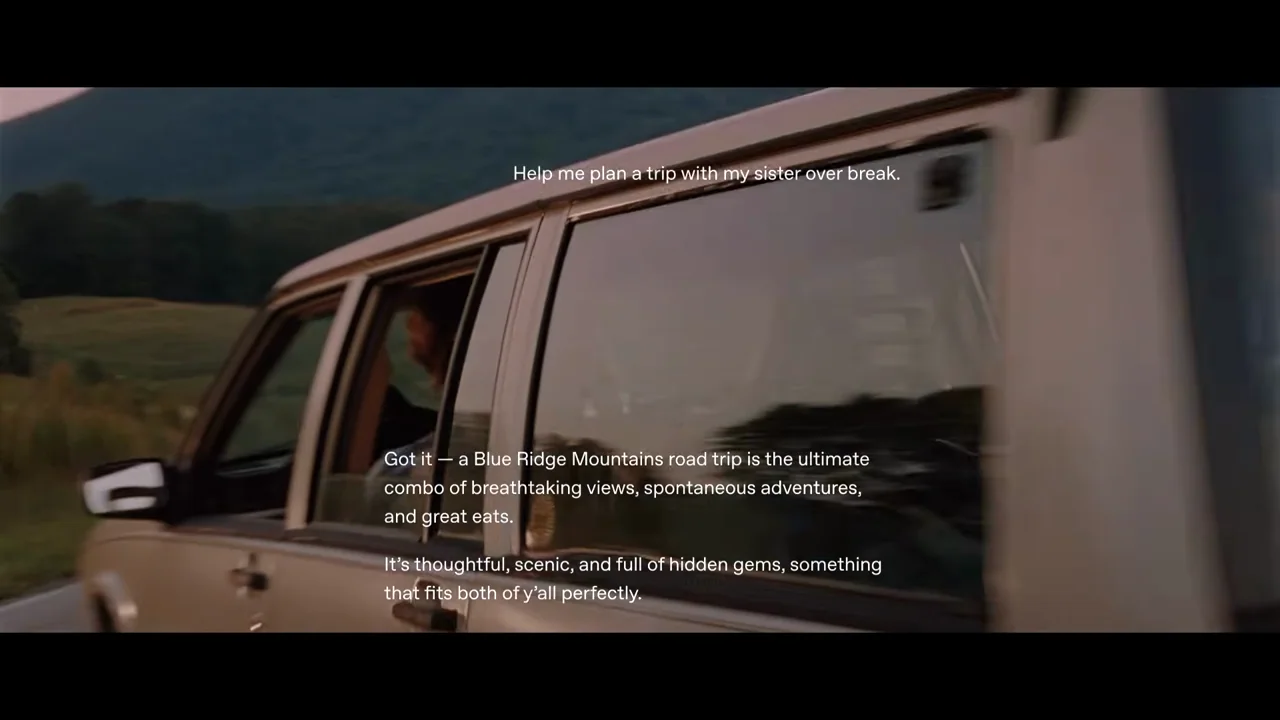 A request and response overlay the car scene as the vehicle moves into a wider view.