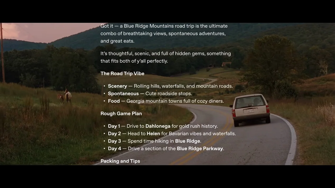 The vehicle recedes on a curving road under the structured response.