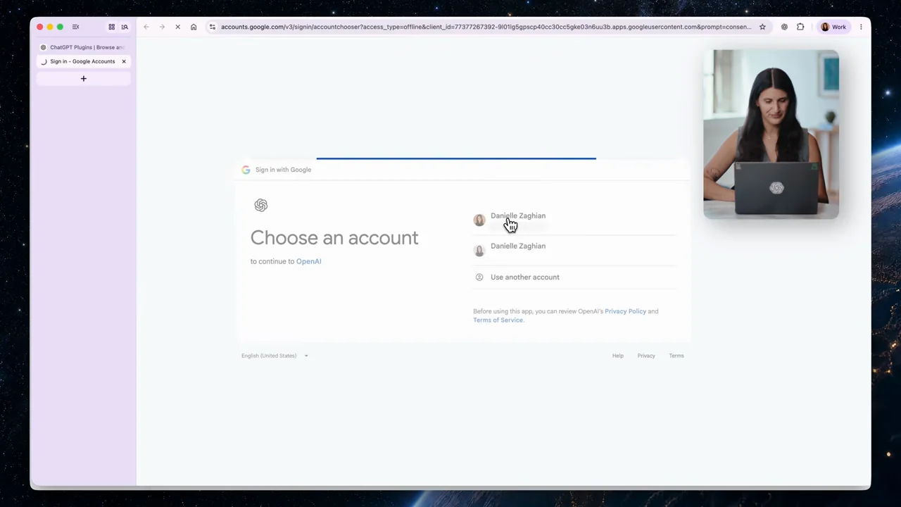 An account-choice page opens for the connection.