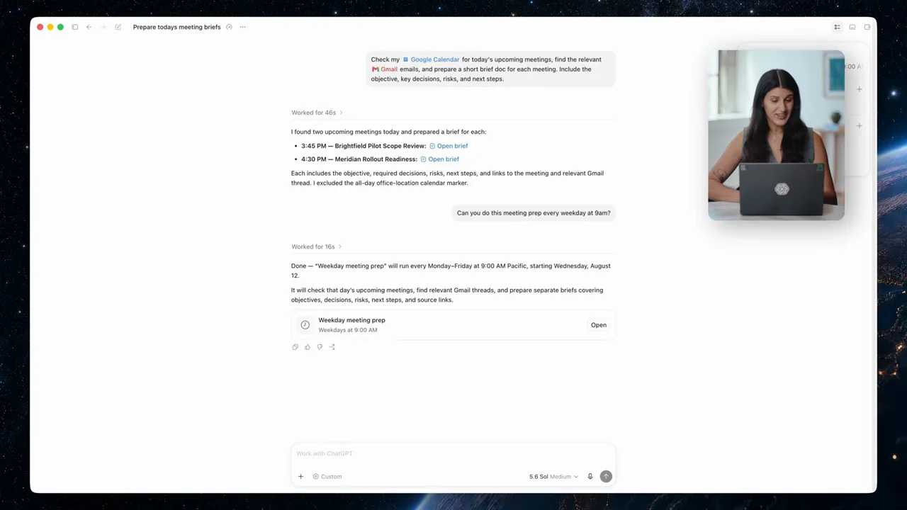A task confirmation appears in the conversation.