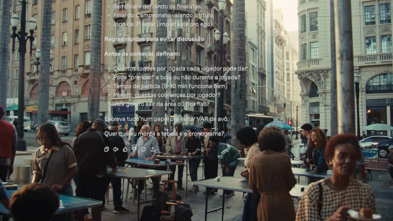 The chat treatment continues as more people and tables enter the composition.
