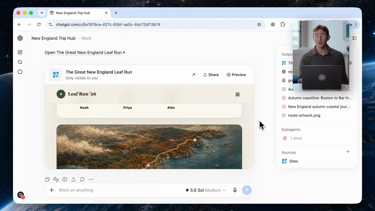 A site card appears in the conversation with a preview image.
