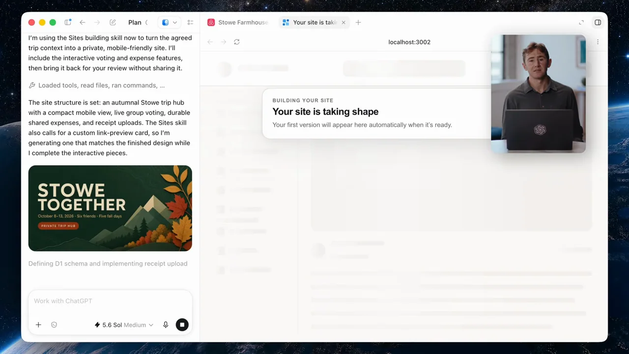 A side pane shows a preparing state while a preview image appears in the conversation.