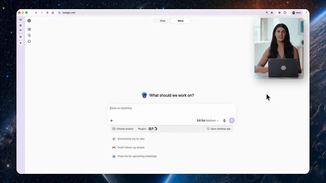 The browser switches to the work composer.
