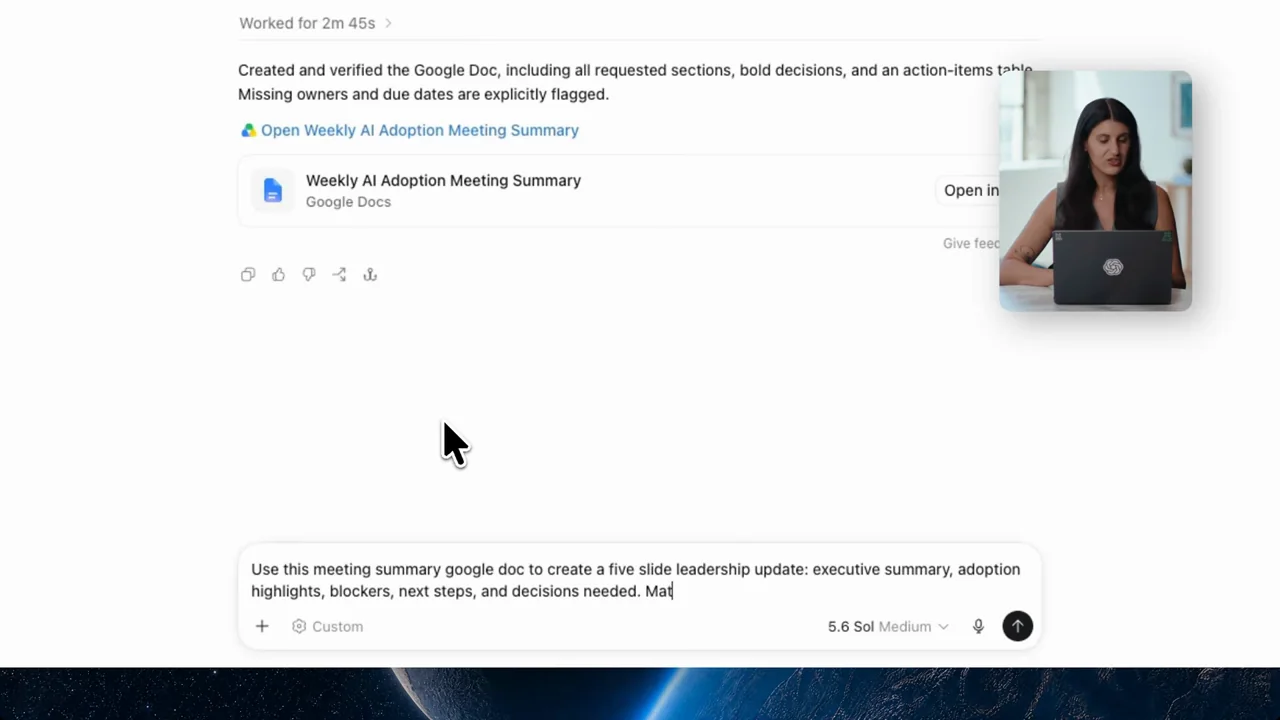 A follow-up asks to convert the summary into a short leadership update.