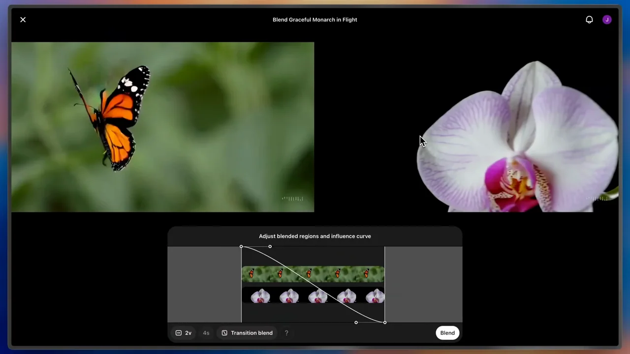 Butterfly and orchid previews sit above a blend control.