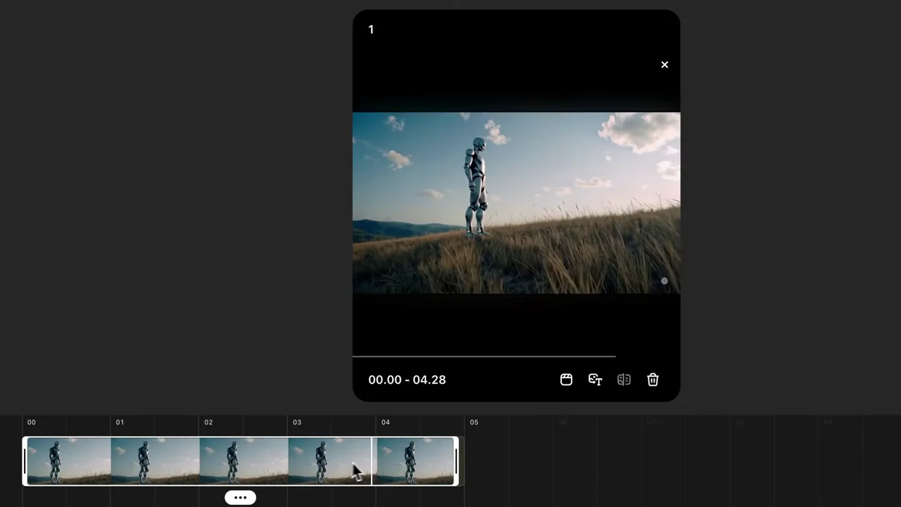 A preview sits above a horizontal filmstrip and controls.