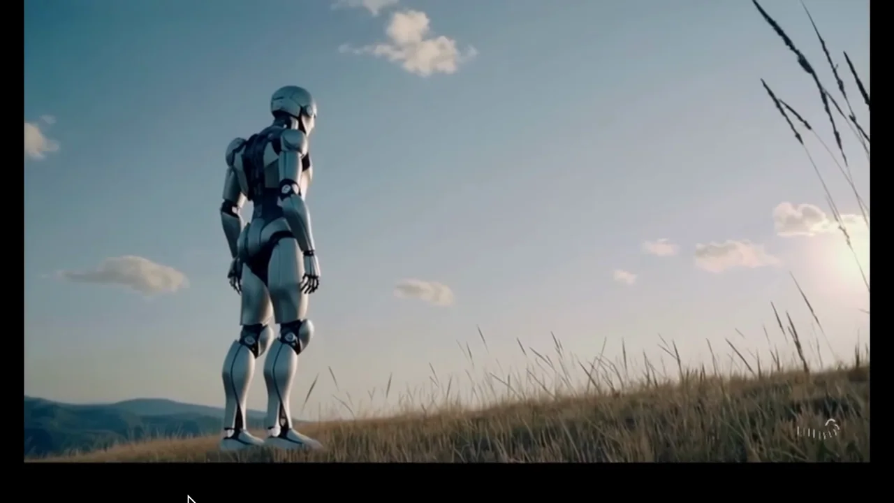 The robot footage plays at a larger scale without the full editor.