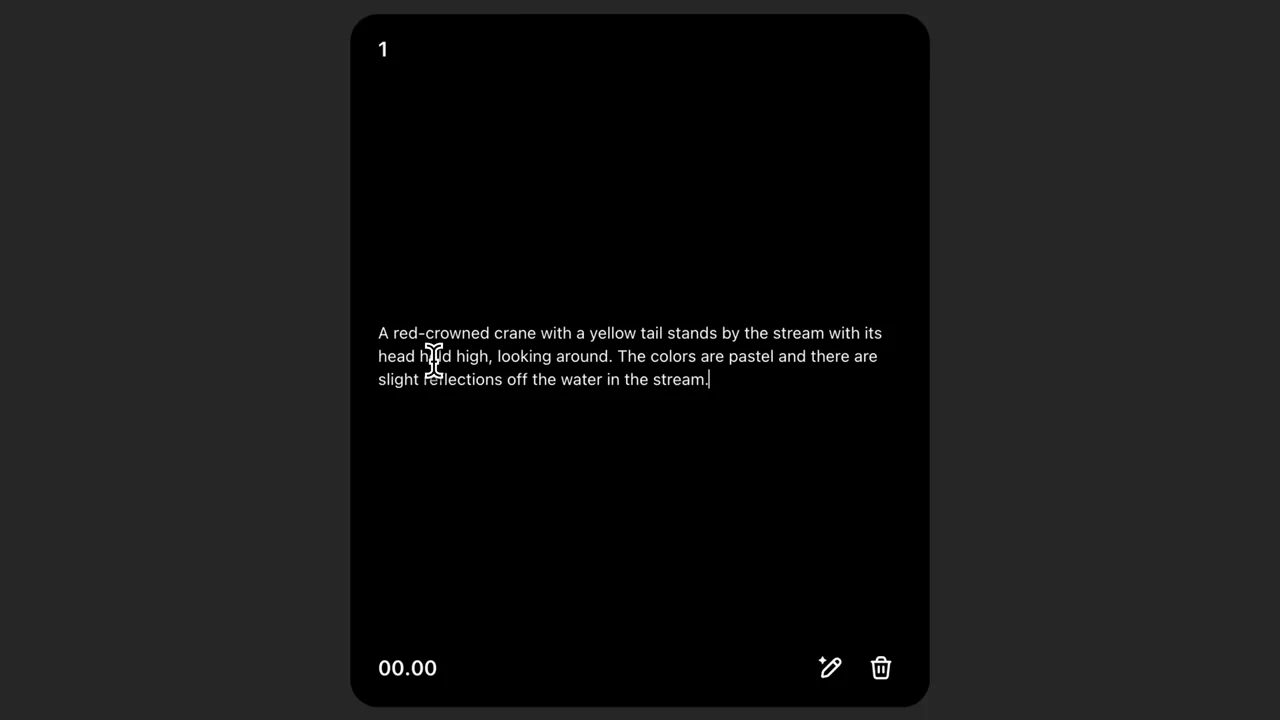 Text describing a crane near water fills the first card.