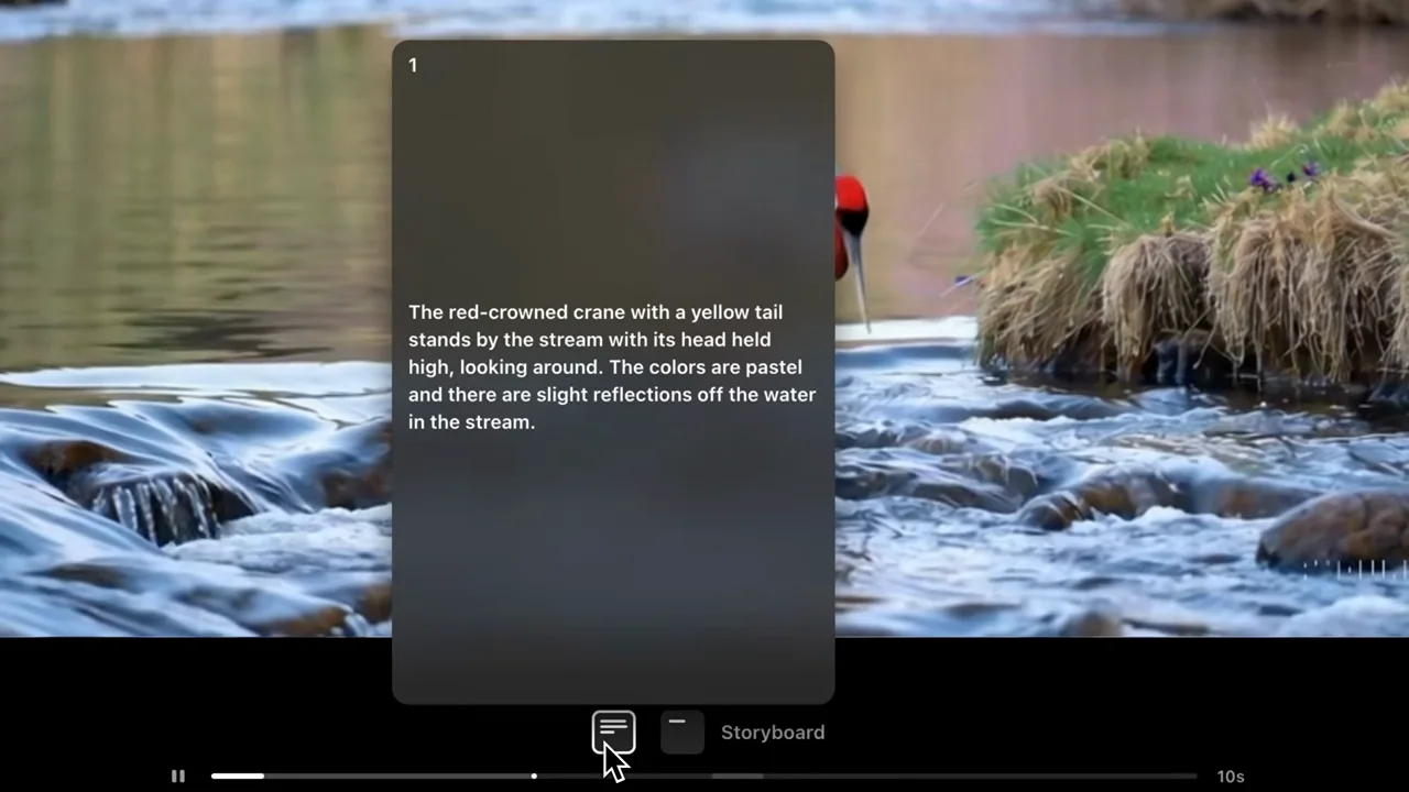 A crane clip plays; a source description can be seen over the playback.